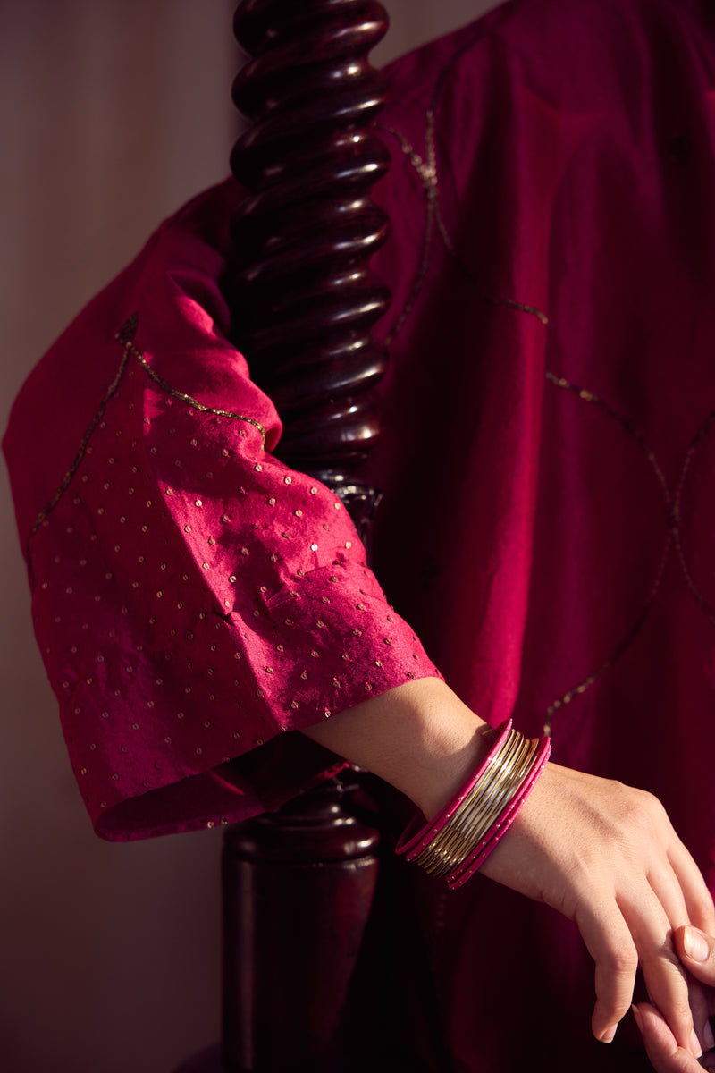 Dupion Silk Hand Embroidered Tunic - Pink