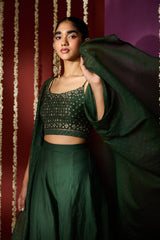 Chanderi Cape Top with Parallel - Green