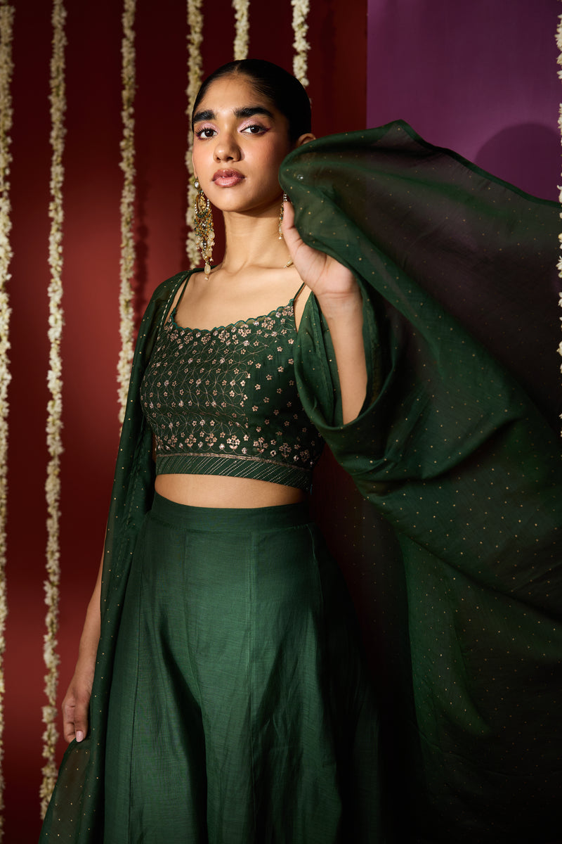 Chanderi Cape Top with Parallel - Green