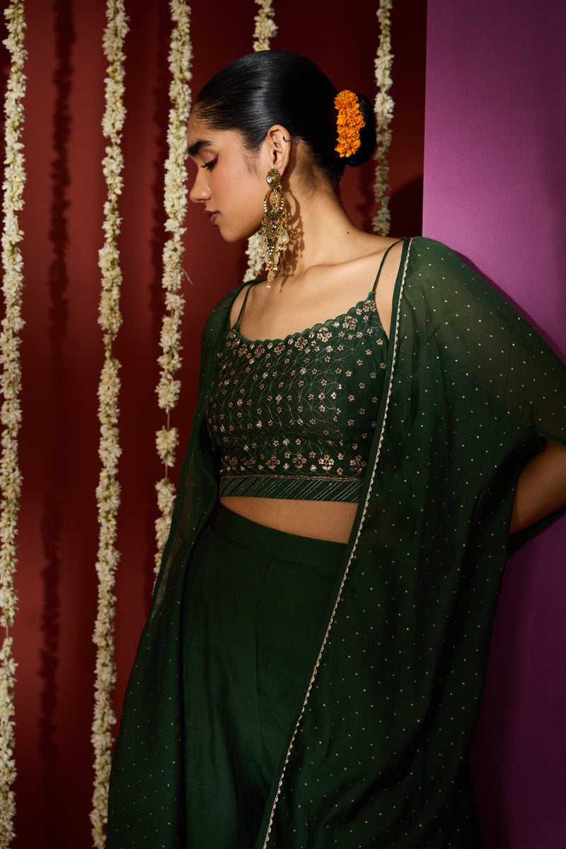 Chanderi Cape Top with Parallel - Green