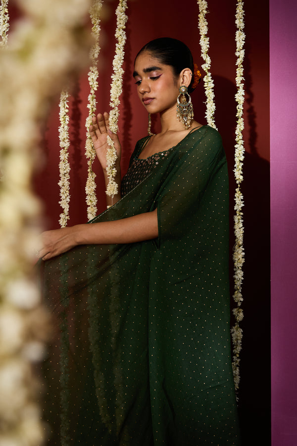 Chanderi Cape Top with Parallel - Green