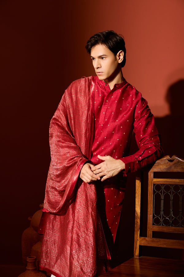 Tissue Dupatta - Maroon