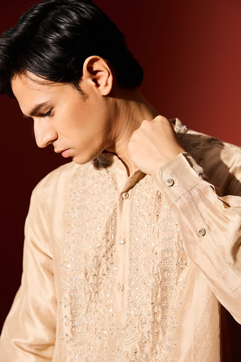 Silk Hand Embroidered Kurta - White