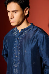 Silk Hand Embroidered Kurta - Blue