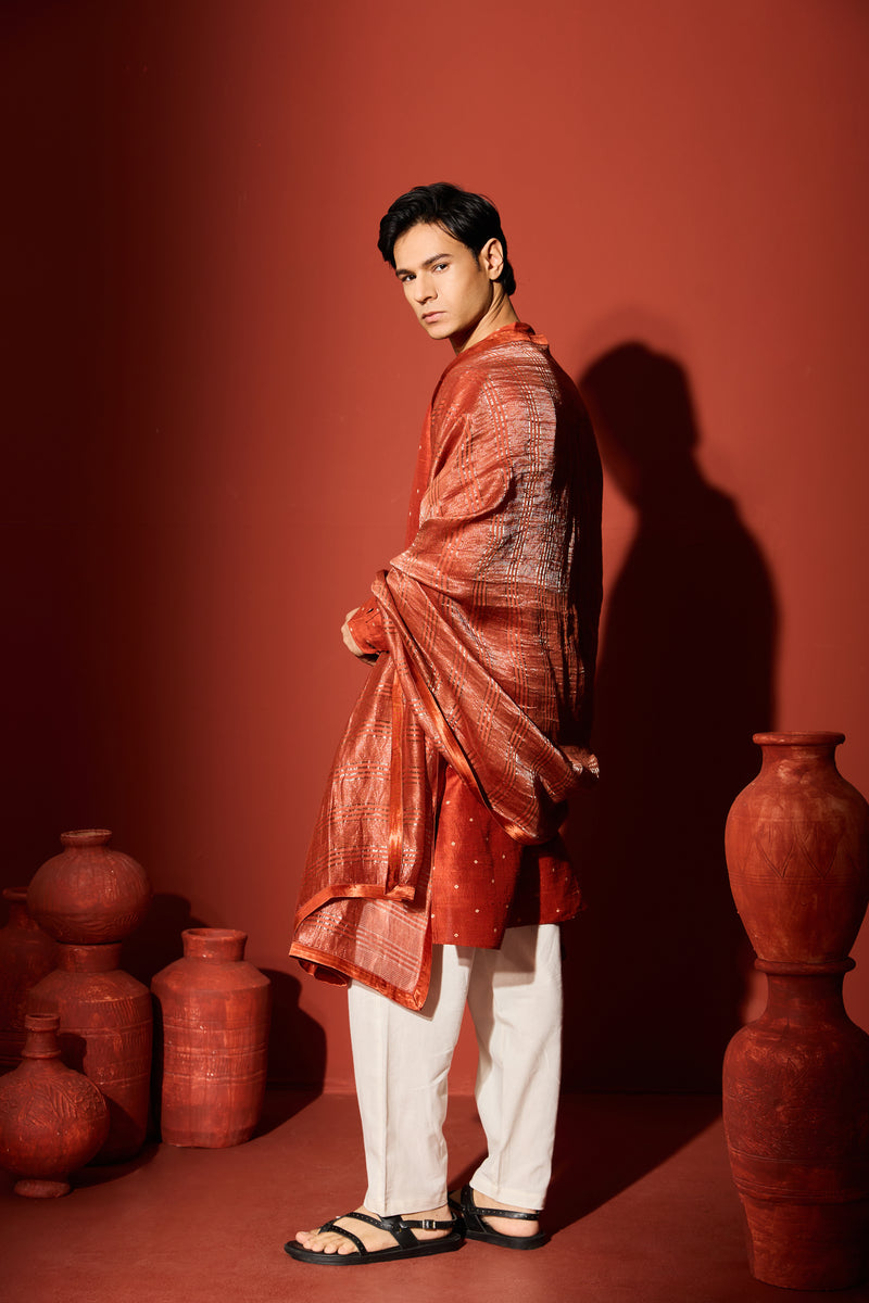 Tissue Dupatta - Rust