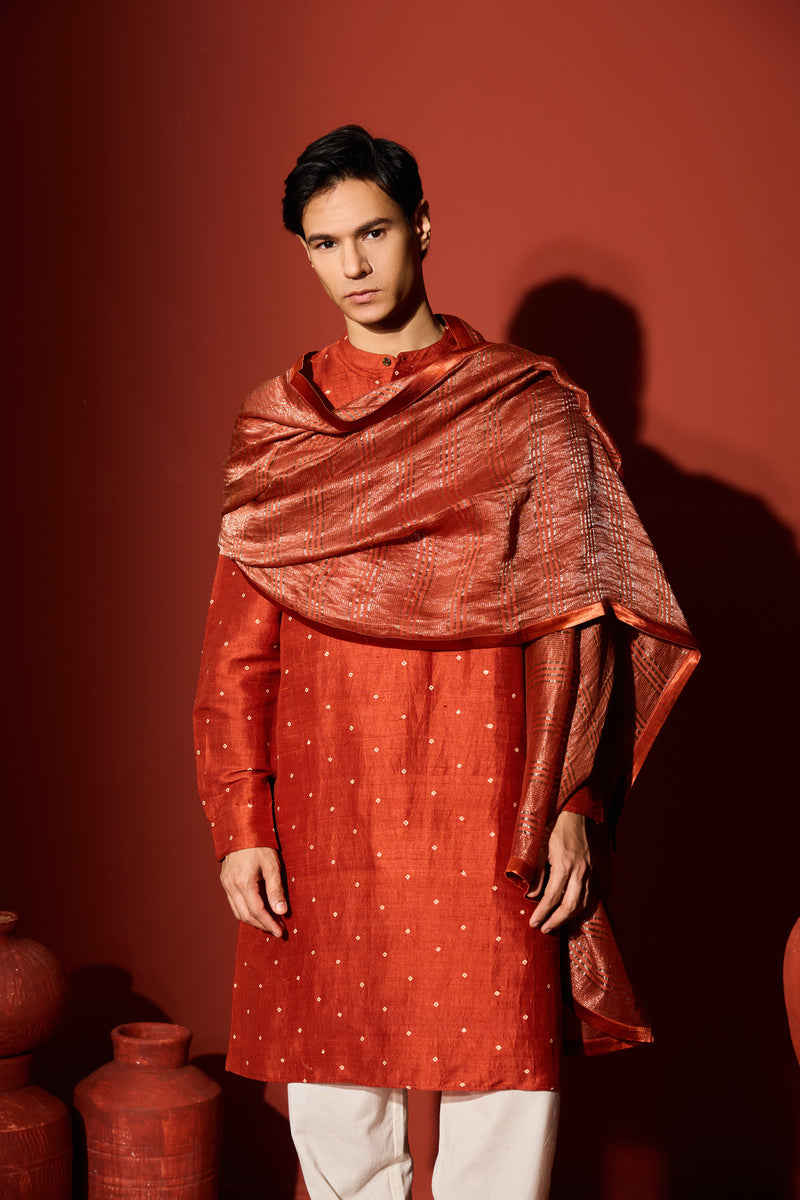Tissue Dupatta - Rust