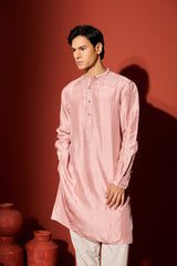 Silk Hand Embroidered Kurta - Peach