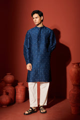 Silk Block Printed Kurta - Blue