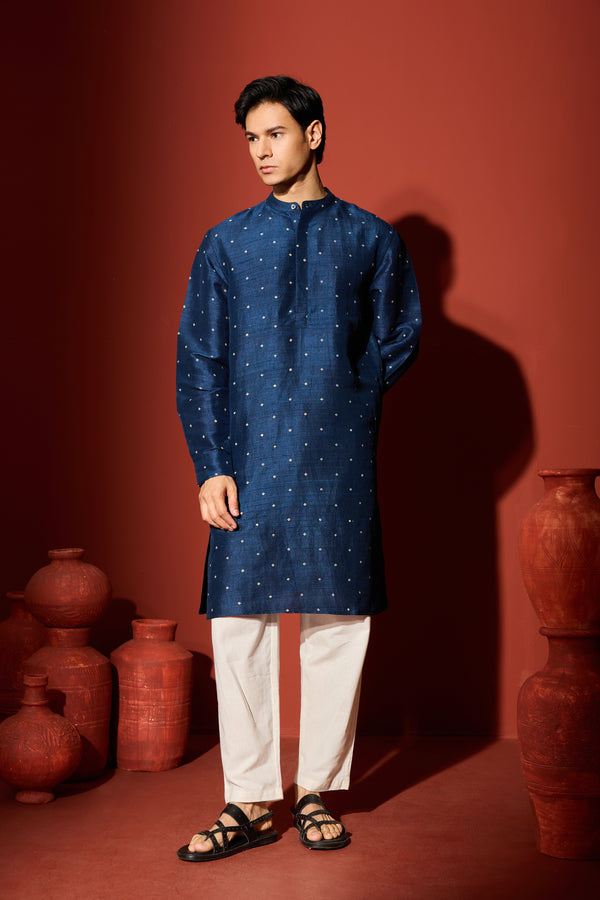 Silk Block Printed Kurta - Blue