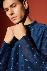 Silk Block Printed Kurta - Blue