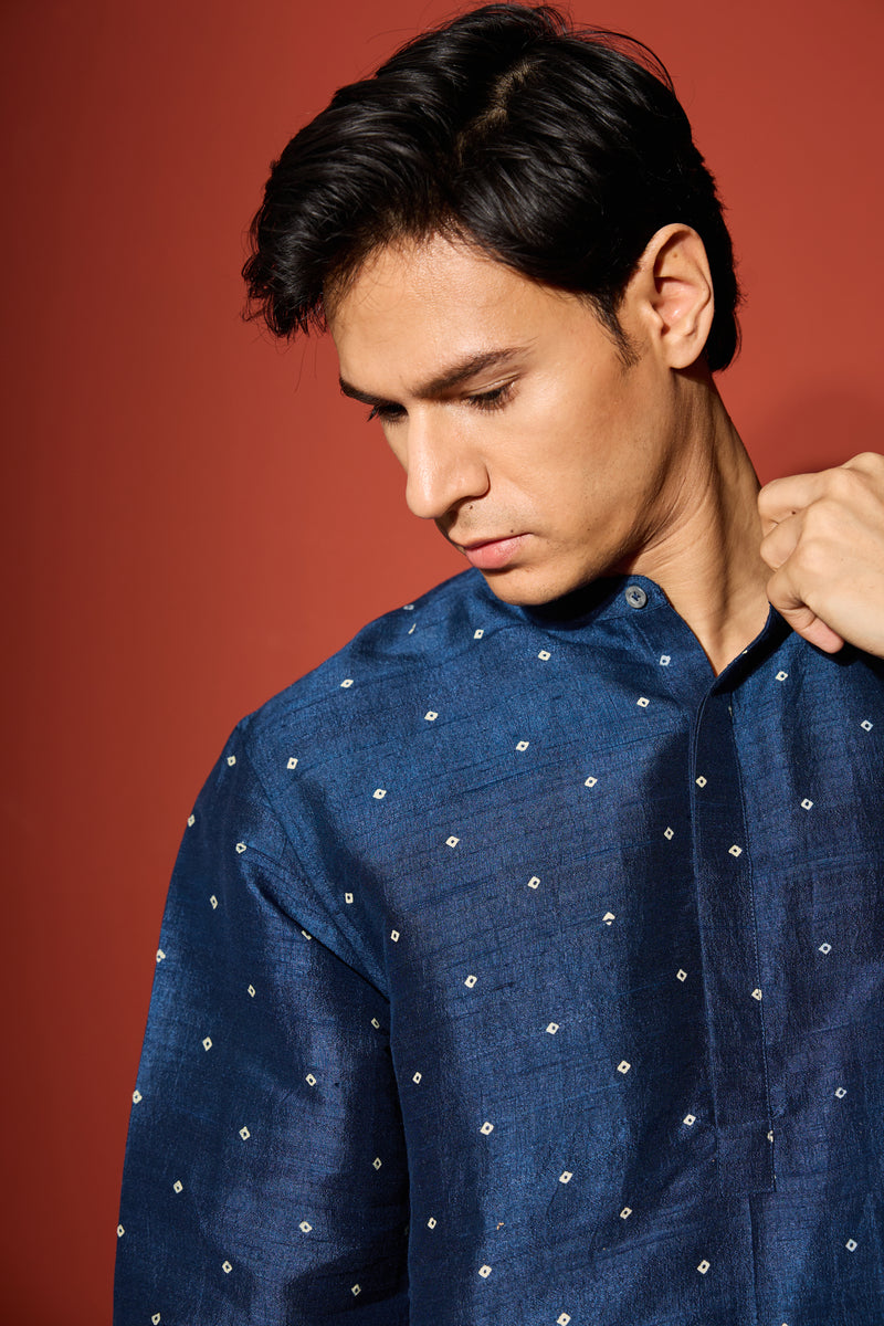 Silk Block Printed Kurta - Blue