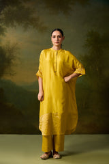 Dupion Silk Hand Embroidered Tunic - Yellow