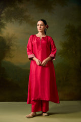 Dupion Silk Hand Embroidered Kurta - Pink