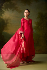 Dupion Silk Hand Embroidered Kurta - Pink