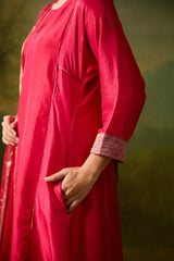 Dupion Silk Hand Embroidered Kurta - Pink