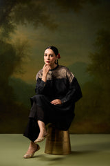 Dupion Silk Hand Embroidered Tunic - Black