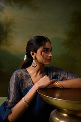 Dupion Silk Hand Embroidered Tunic - Blue