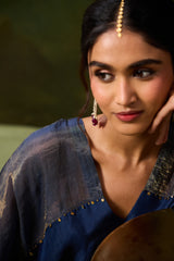 Dupion Silk Hand Embroidered Tunic - Blue