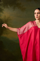 Dupion Silk Hand Embroidered Kaftan - Pink