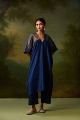 Dupion Silk Hand Embroidered Tunic - Blue