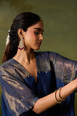 Dupion Silk Hand Embroidered Tunic - Blue