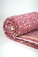 Cotton Hand Block Printed Quilt - Red