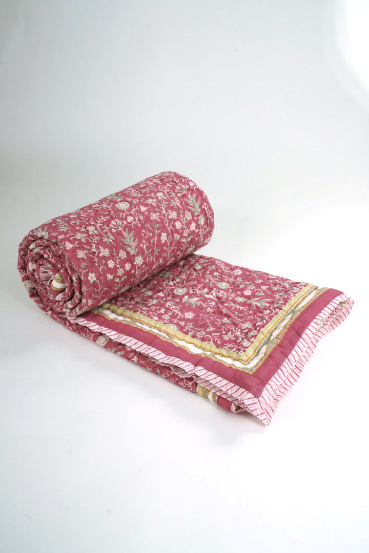 Cotton Hand Block Printed Quilt - Red