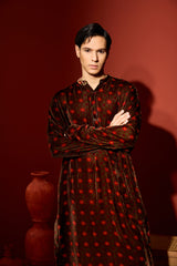 Velvet Printed Kurta - Green