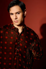 Velvet Printed Kurta - Green