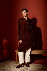 Velvet Printed Kurta - Green