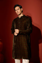 Velvet Printed Kurta - Green