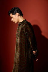 Velvet Printed Kurta - Green