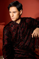 Velvet Printed Kurta - Black