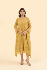 Chiffon Printed Dress - Yellow