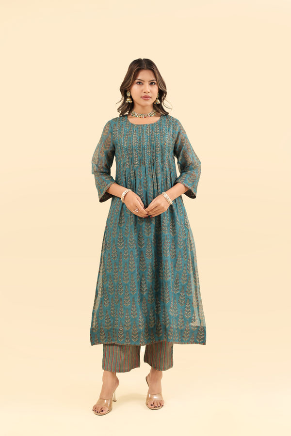 Chanderi Hand Block Printed Kurta - Blue