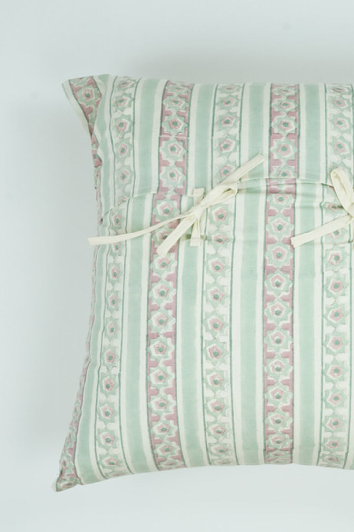 Cotton Handblock Printed Cushion - Light Green