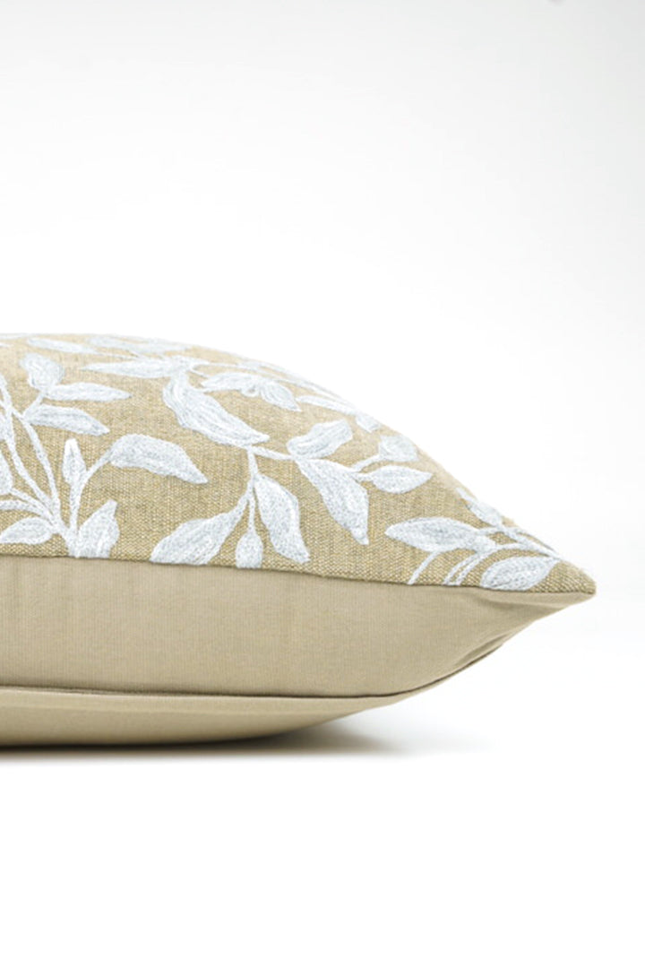 Jute Cotton Embroidered Cushion - Olive