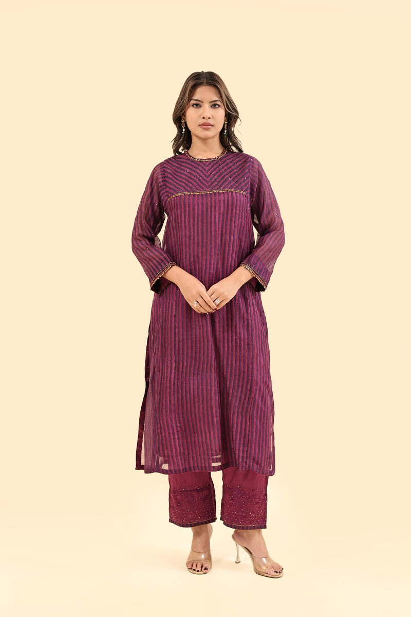 Chanderi Hand Block Printed Kurta - Purple