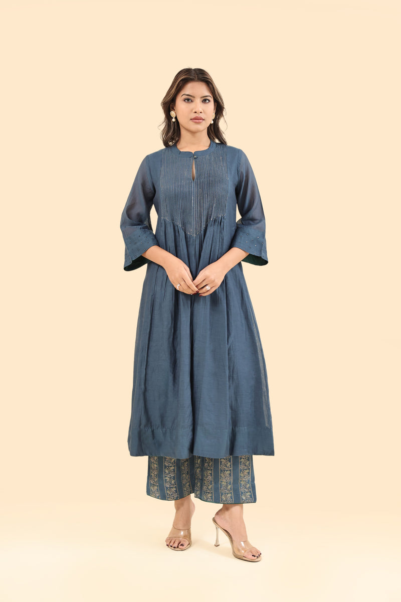 Chanderi Hand Work Kurta - Blue