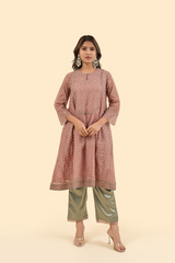 Chanderi Hand Block Printed Embroidered Kurta - Pink