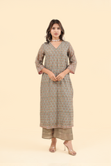 Chanderi Hand Block Printed Parallel - Grey