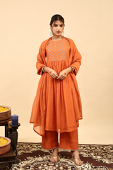 Chanderi Hand Work Kurta - Orange