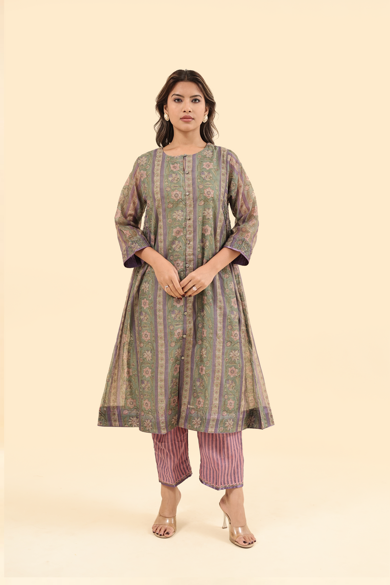 Chanderi Hand Block Printed Kurta - Purple