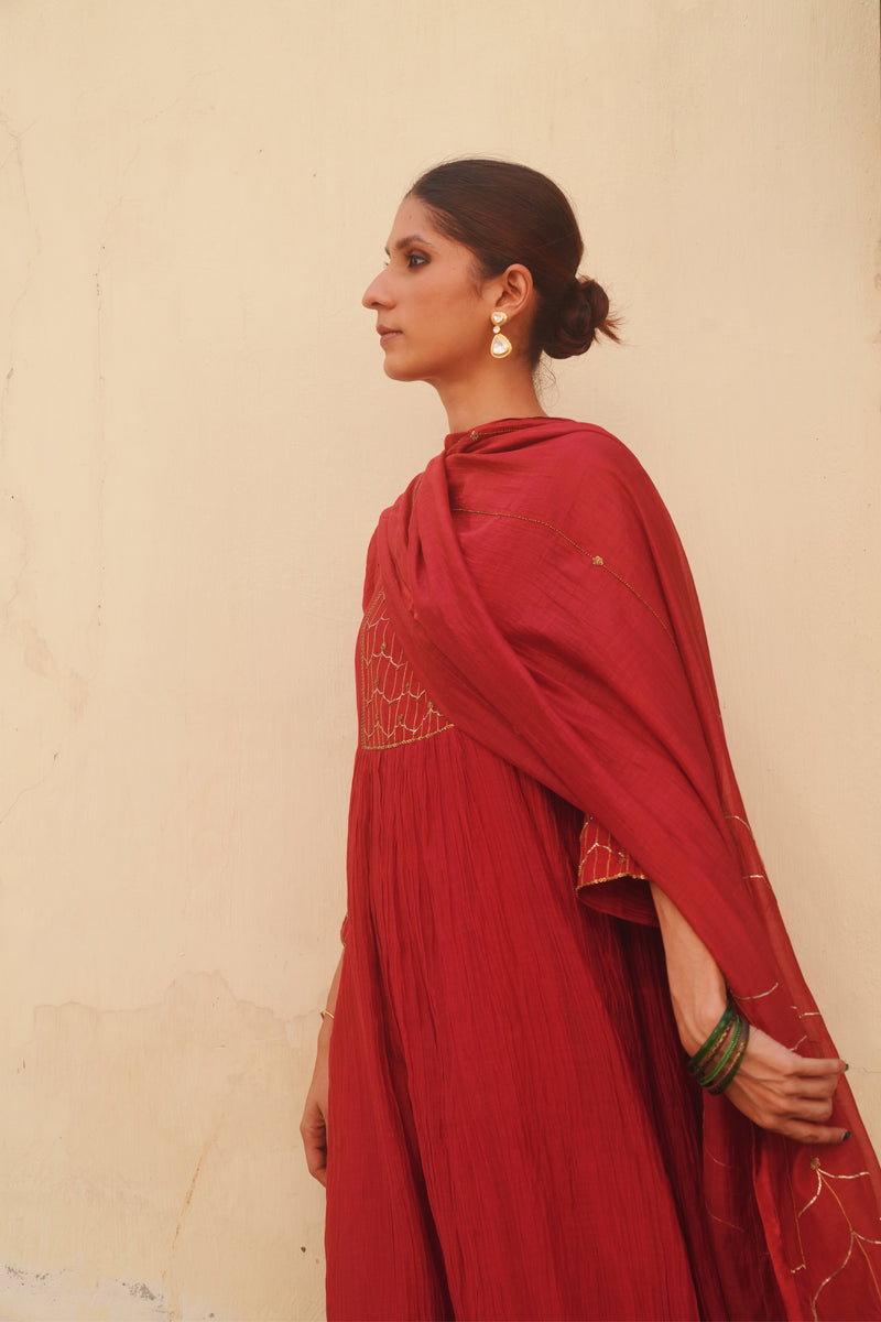 Chanderi Dupatta - Maroon