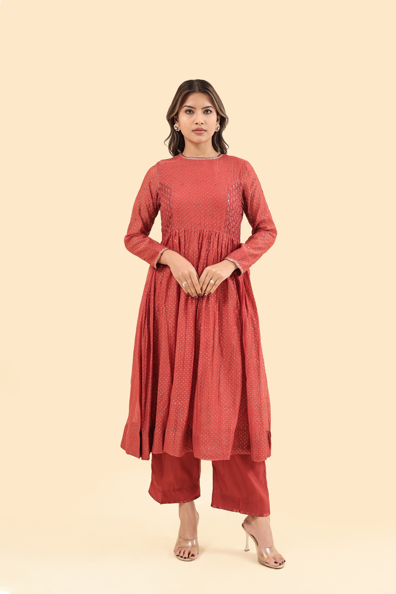 Chanderi Parallel - Red