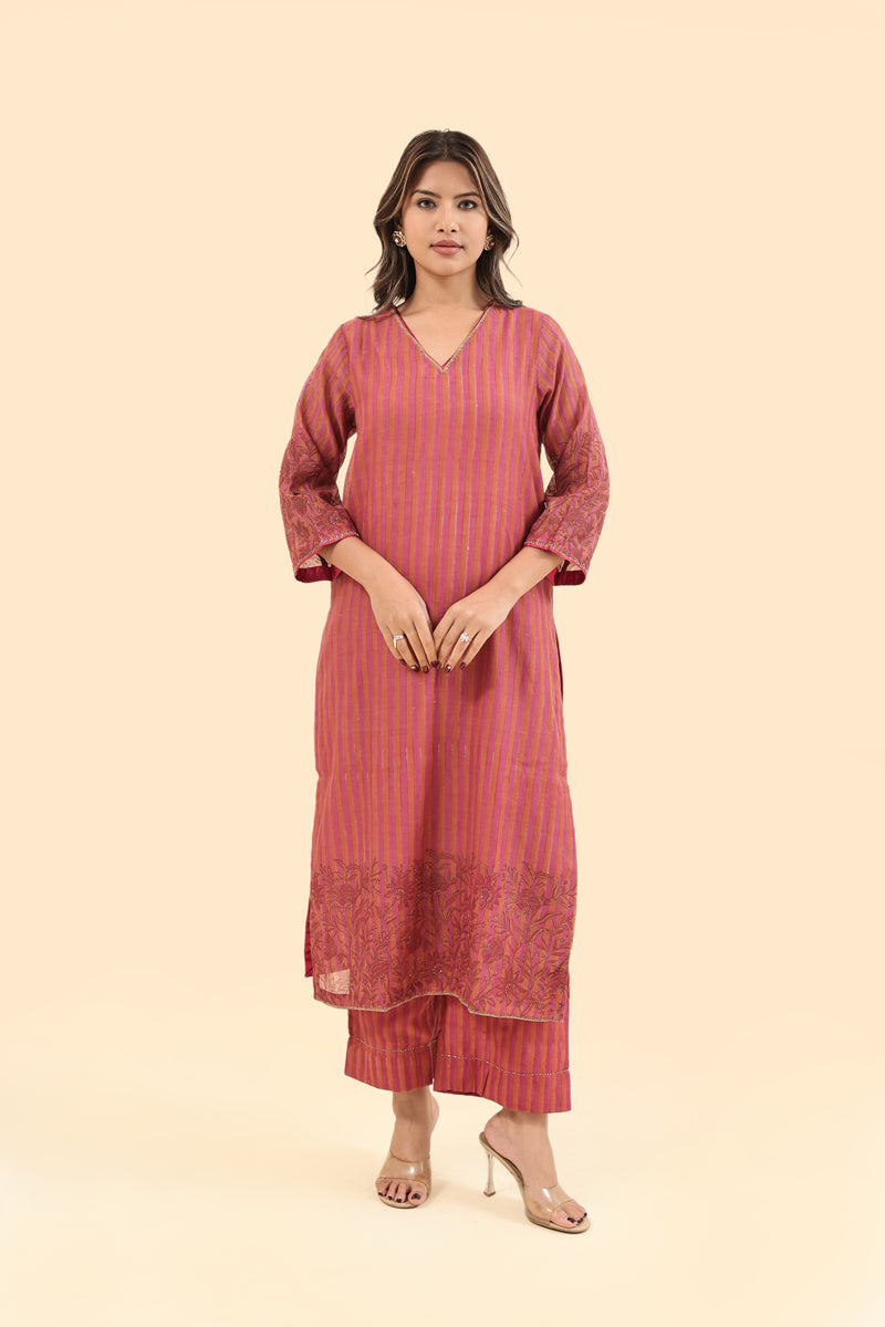 Chanderi Hand Block Printed Parallel - Pink