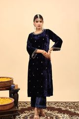 Velvet Hand Work Kurta - Blue