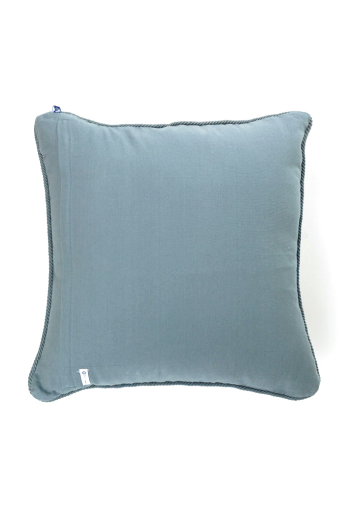 Cotton Jacquard Chevroned Cushion - Blue