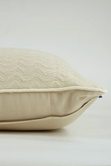 Cotton Jacquard Chevroned Cushion - Beige