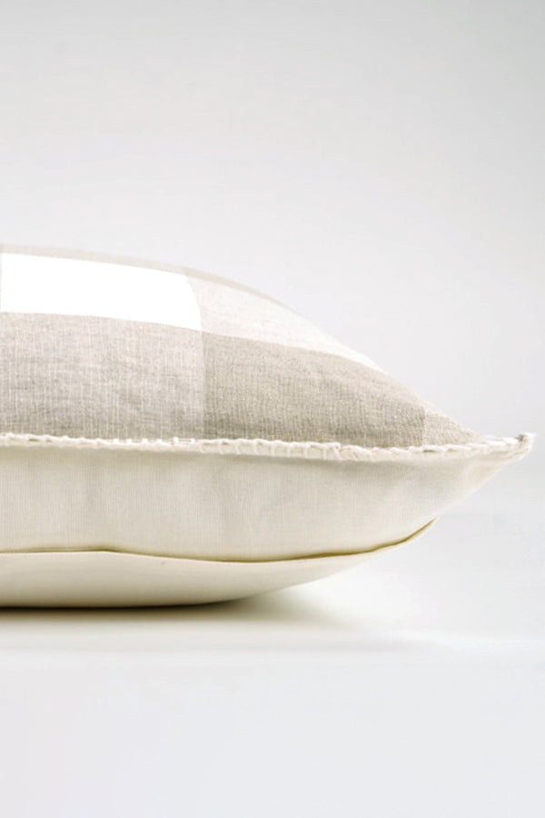 Linen Wide checkered Cushion- Beige & White